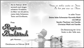 Traueranzeige von Regina Bucklitsch von Südthüringer Presse