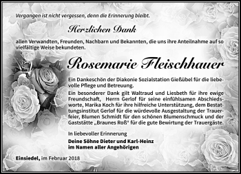 Traueranzeige von Rosemarie Fleischhauer von Südthüringer Presse