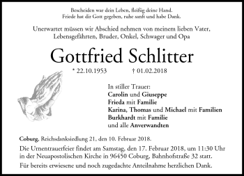 Traueranzeige von Gottfried Schlitter von Neue Presse Coburg