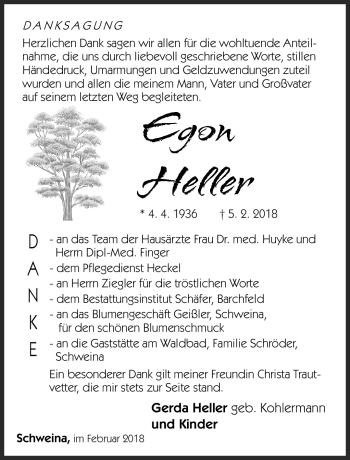 Traueranzeige von Egon Heller von Südthüringer Presse