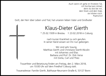 Traueranzeige von Klaus-Dieter Gierth von Neue Presse Coburg