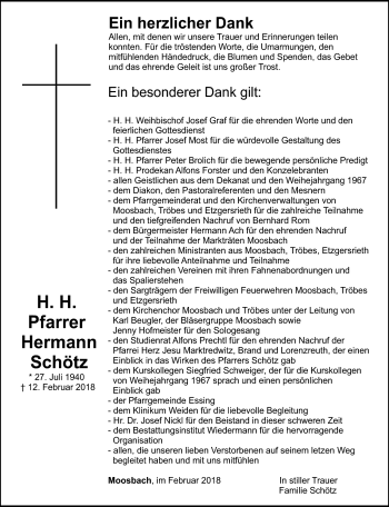 Traueranzeige von Pfarrer Hermann Schötz von Frankenpost