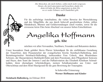 Traueranzeige von Angelika Hoffmann von Südthüringer Presse