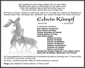 Traueranzeige von Edwin Kämpf von Südthüringer Presse