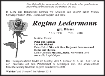 Traueranzeige von Regina Ledermann von Südthüringer Presse