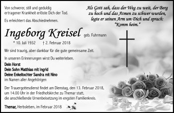 Traueranzeige von Ingeborg Kreisel von Südthüringer Presse