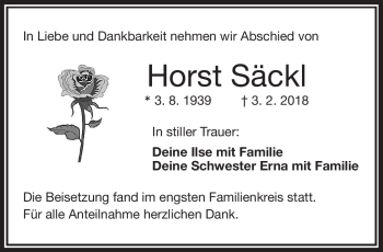 Traueranzeige von Horst Säckl von Frankenpost