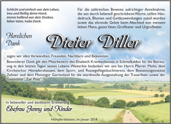 Traueranzeige von Dieter Diller von Südthüringer Presse