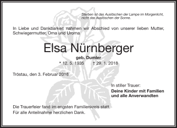 Traueranzeige von Elsa Nürnberger von Frankenpost