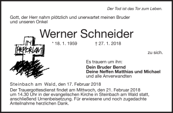 Traueranzeige von Werner Schneider von Neue Presse Coburg