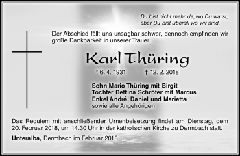 Traueranzeige von Karl Thüring von Südthüringer Presse