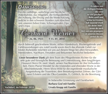 Traueranzeige von Gerhard Werner von Südthüringer Presse