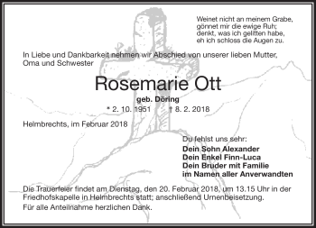 Traueranzeige von Rosemarie Ott von Frankenpost