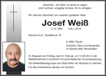 Traueranzeige von Josef Weiß von Frankenpost