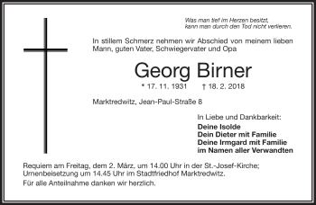 Traueranzeige von Georg Birner von Frankenpost