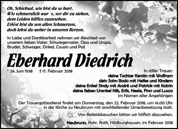 Traueranzeige von Eberhard Dietrich von Südthüringer Presse
