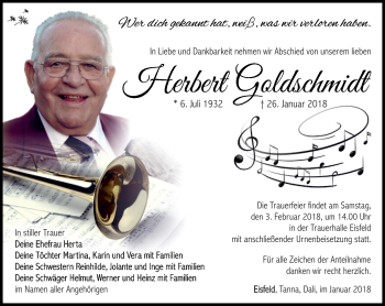 Traueranzeige von Herbert Goldschmidt von Südthüringer Presse
