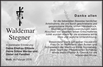 Traueranzeige von Waldemar Stegner von Südthüringer Presse