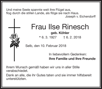 Traueranzeige von Helga Rinesch von Frankenpost