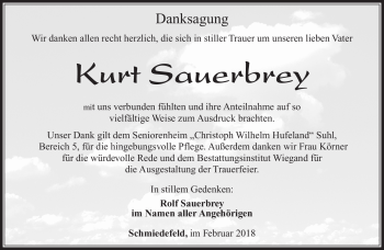 Traueranzeige von Kurt Sauerbrey von Südthüringer Presse