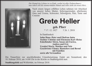 Traueranzeige von Grete Heller von Südthüringer Presse