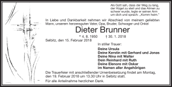 Traueranzeige von Dieter Brunner von Frankenpost