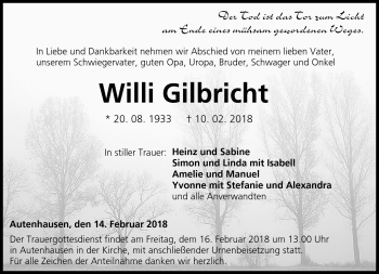 Traueranzeige von Willi Gilbricht von Neue Presse Coburg