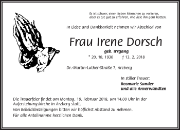 Traueranzeige von Irene Dorsch von Frankenpost