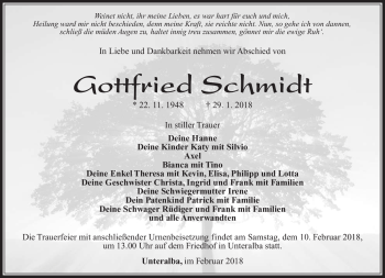 Traueranzeige von Gottfried Schmidt von Südthüringer Presse