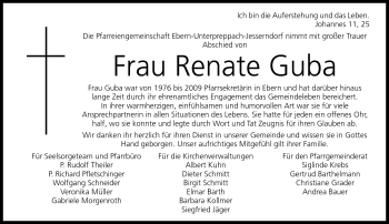 Traueranzeige von Renate Guba von Neue Presse Coburg