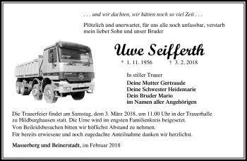 Traueranzeige von Uwe Seifferth von Südthüringer Presse