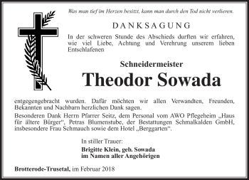 Traueranzeige von Theodor Sowada von Südthüringer Presse