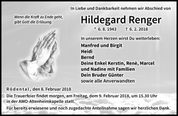 Traueranzeige von Hildegard Renger von Neue Presse Coburg