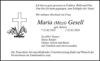Traueranzeige von Maria Gesell von Frankenpost