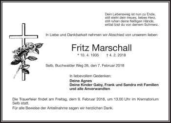 Traueranzeige von Fritz Marschall von Frankenpost