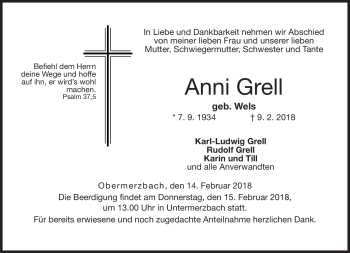 Traueranzeige von Anni Grell von Neue Presse Coburg