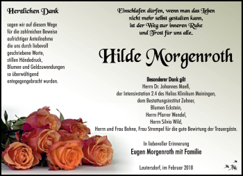 Traueranzeige von Hilde Morgenroth von Südthüringer Presse