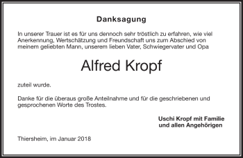 Traueranzeige von Kropf Alfred von Frankenpost
