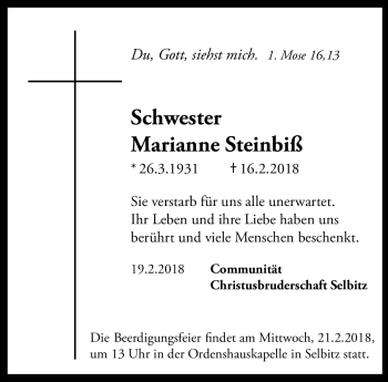 Traueranzeige von Marianne Steinbiß von Frankenpost