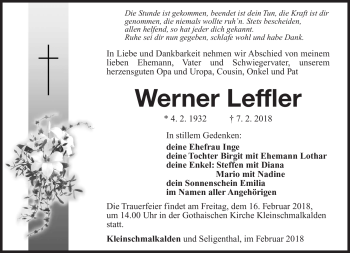 Traueranzeige von Werner Leffler von Südthüringer Presse