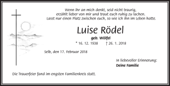 Traueranzeige von Luise Rödel von Frankenpost