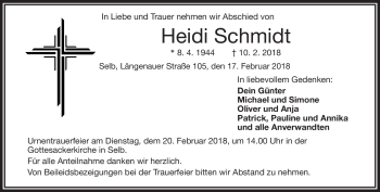 Traueranzeige von Heidi Schmidt von Frankenpost