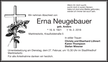Traueranzeige von Erna Neugebauer von Frankenpost