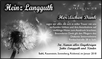 Traueranzeige von Heinz Langguth von Südthüringer Presse