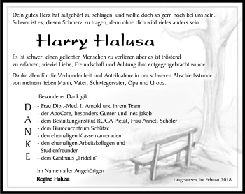 Traueranzeige von Harry Halusa von Südthüringer Presse