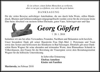 Traueranzeige von Georg Göpfert von Südthüringer Presse