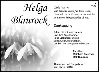 Traueranzeige von Helga Blaurock von Südthüringer Presse
