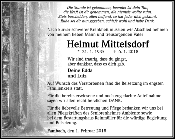 Traueranzeige von Helmut Mittelsdorf von Südthüringer Presse