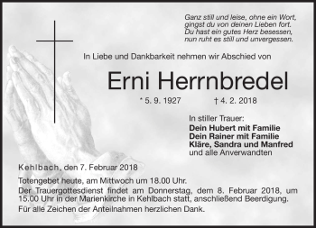 Traueranzeige von Erni Herrbredel von Neue Presse Coburg