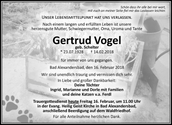 Traueranzeige von Gertrud Vogel von Frankenpost